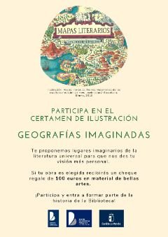 Cartel Certamen de ilustración: Geografías imaginadas. Exposición colectiva Biblioteca pública de Guadalajara 2021